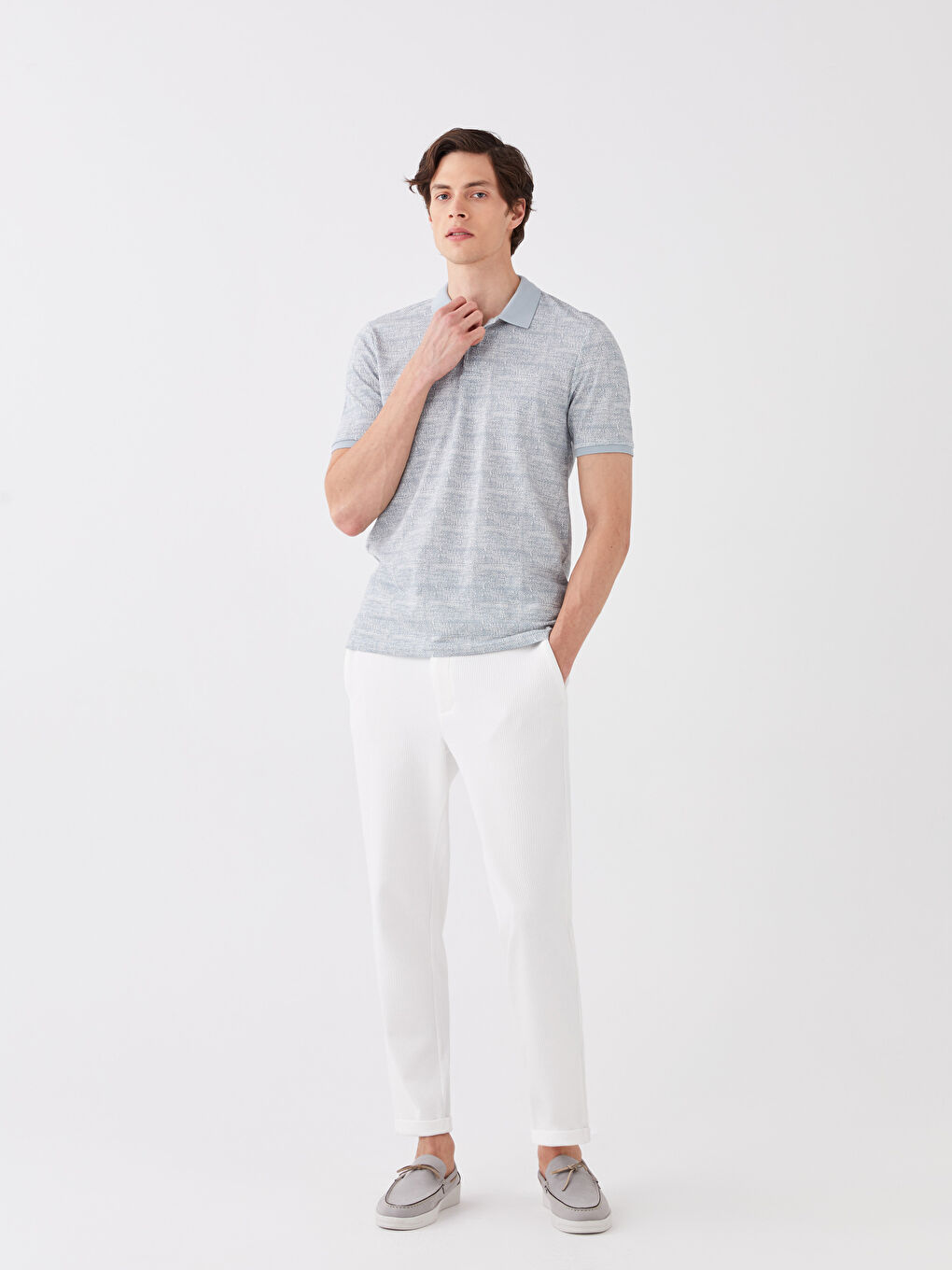 Yeşil Polo Yaka Kısa Kollu Desenli Pike Erkek Tişört-2