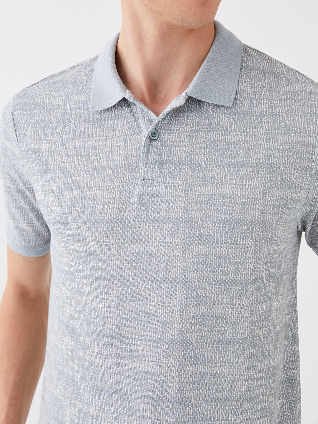 Yeşil Polo Yaka Kısa Kollu Desenli Pike Erkek Tişört-3