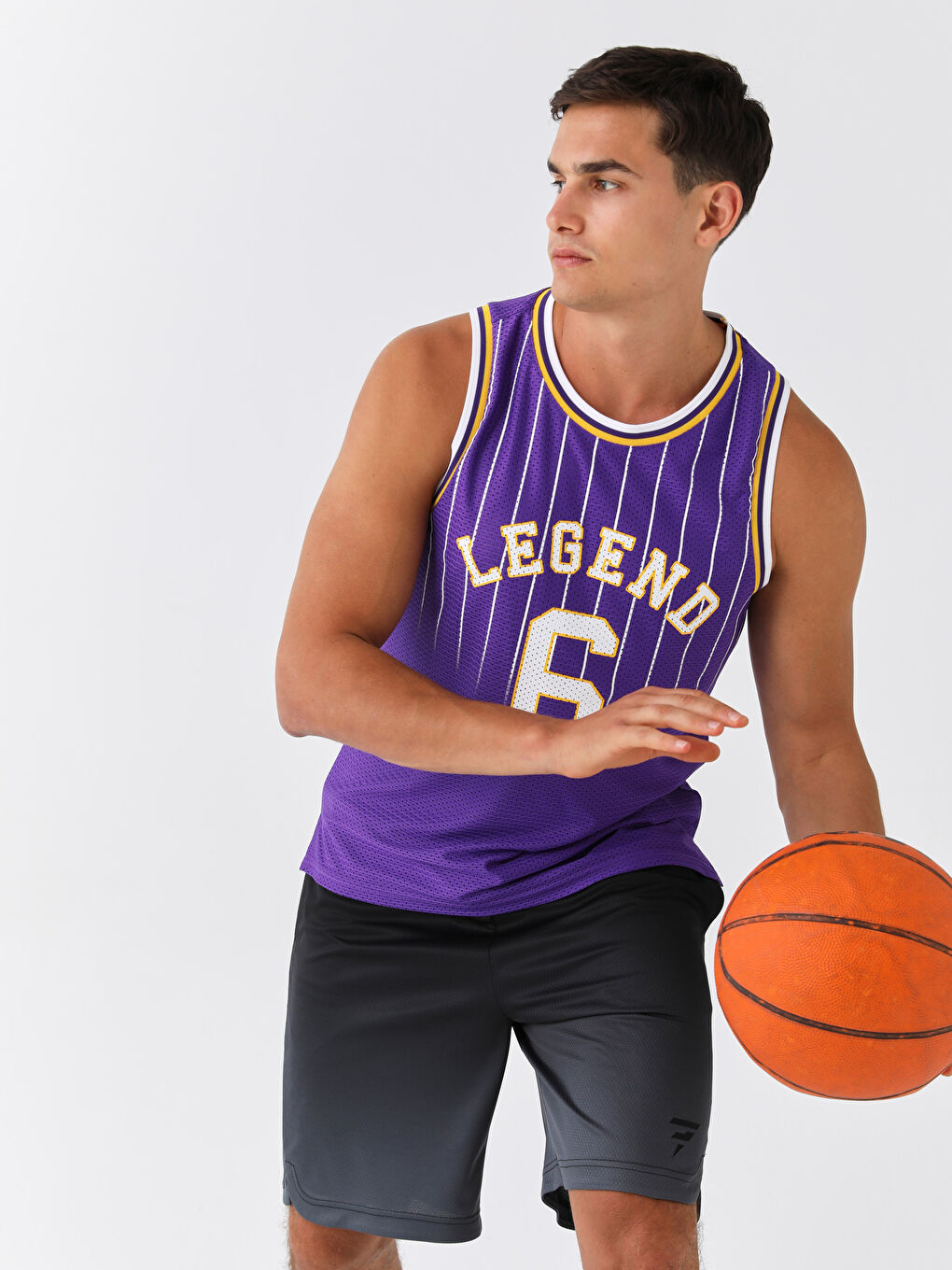 Mor Bisiklet Yaka Erkek Kolsuz Tişört