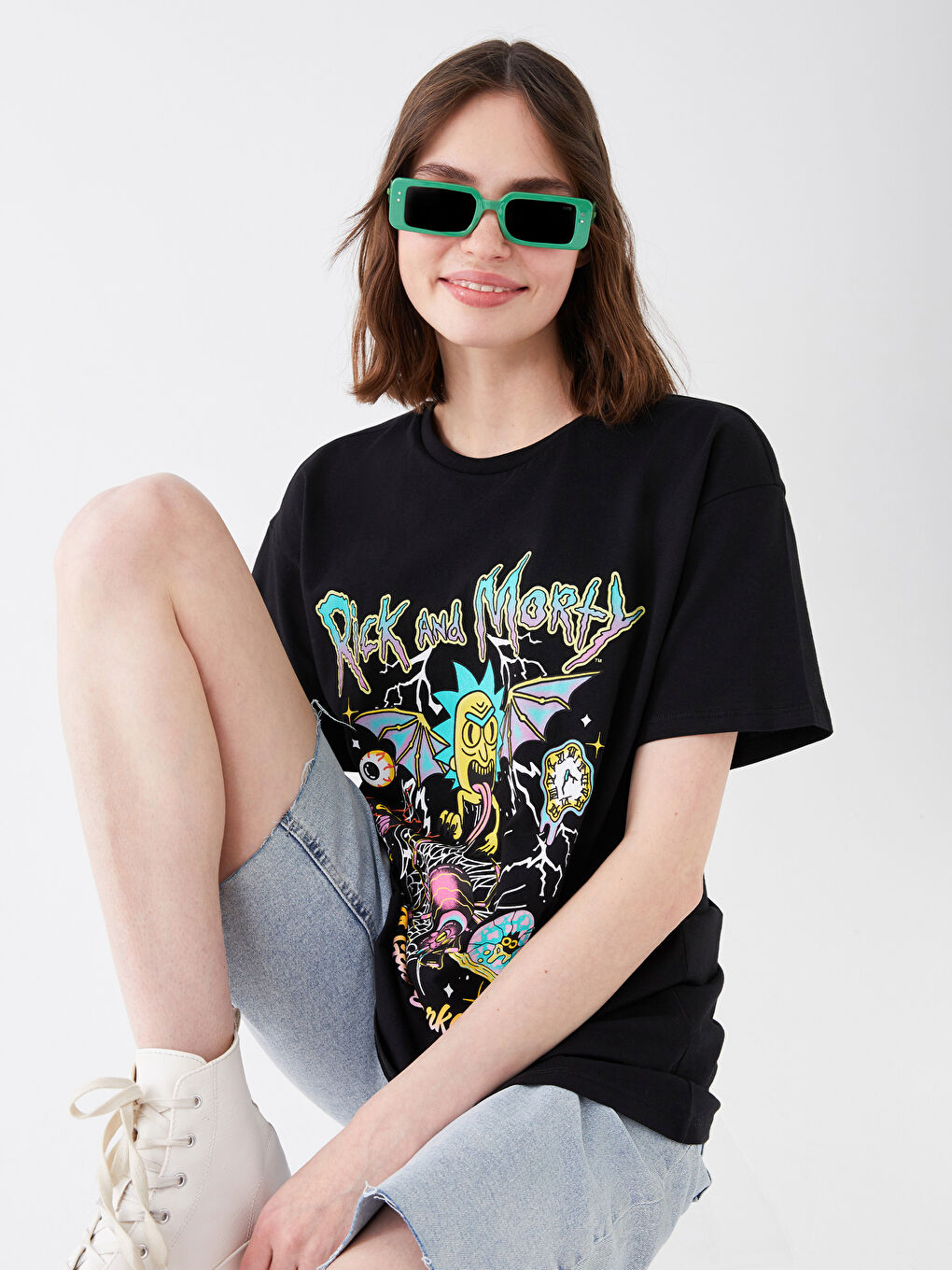 Crew Neck Rick and Morty Printed Short Sleeve Cotton Women's T-Shirt