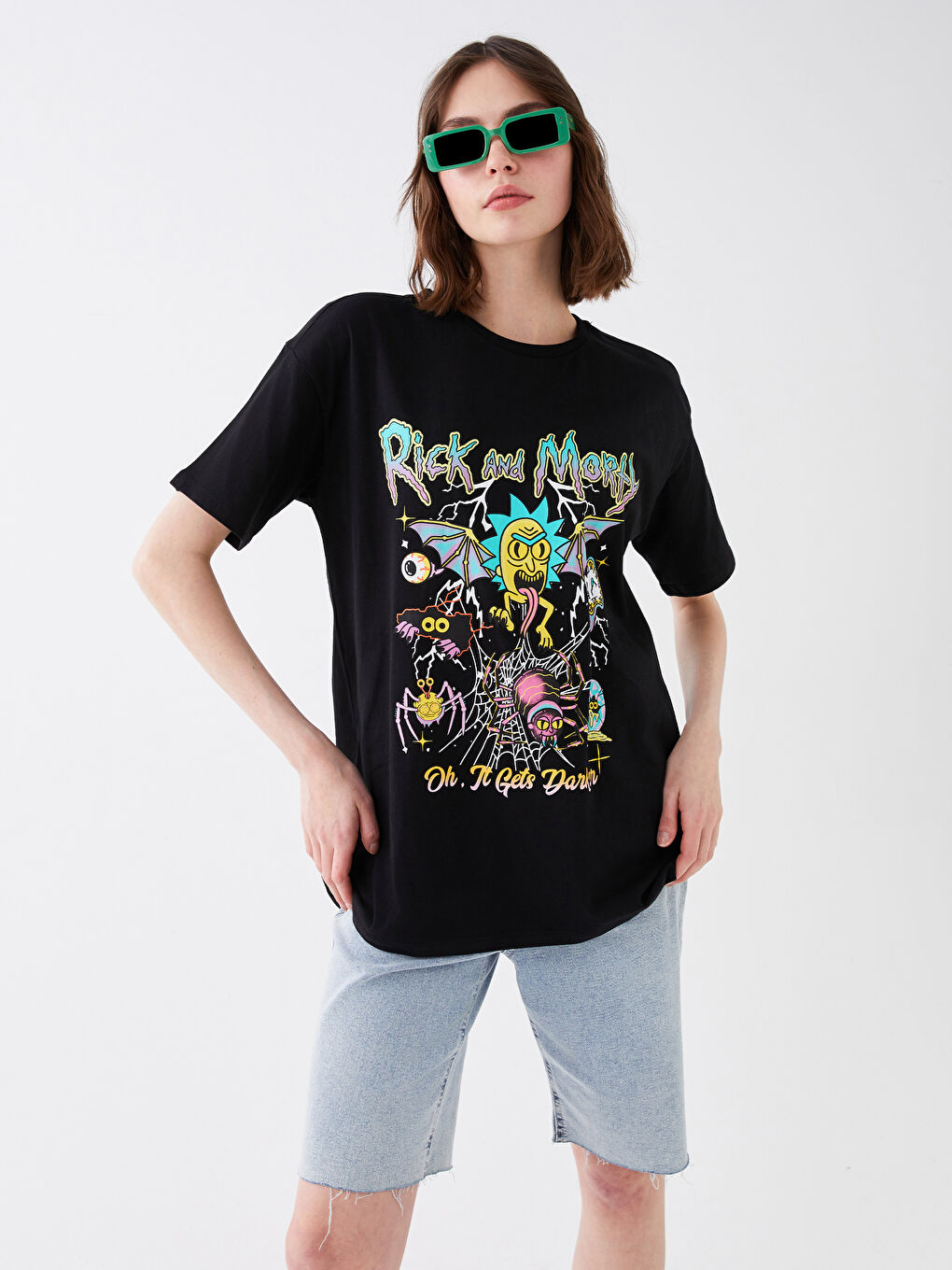 Crew Neck Rick and Morty Printed Short Sleeve Cotton Women's T-Shirt-1