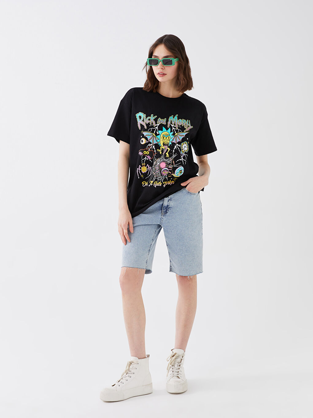 Crew Neck Rick and Morty Printed Short Sleeve Cotton Women's T-Shirt-2