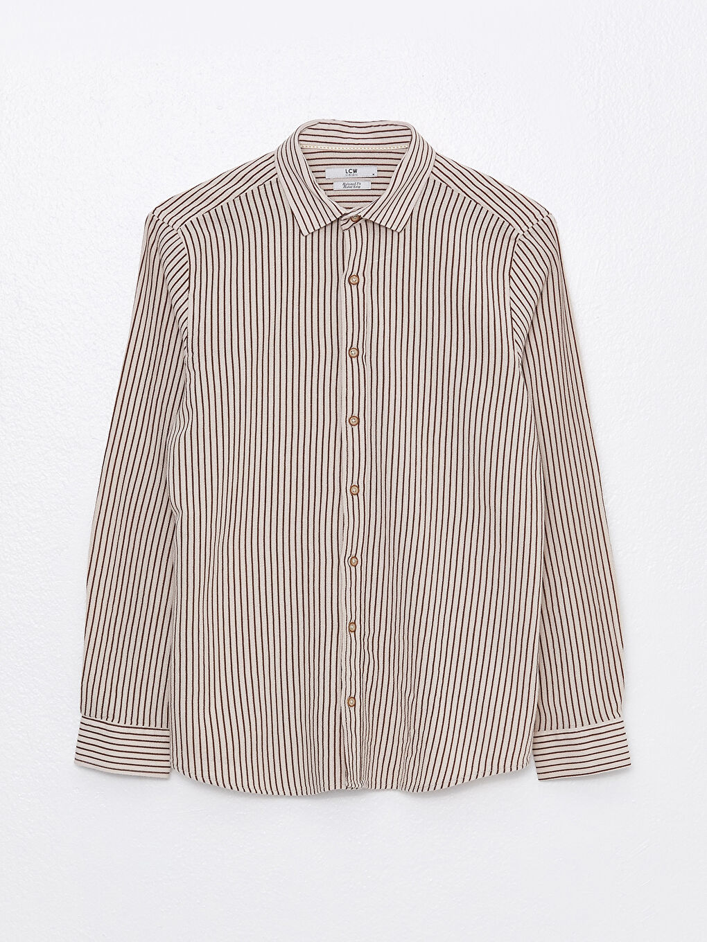 Kahverengi Regular Fit Uzun Kollu Çizgili Erkek Gömlek-5