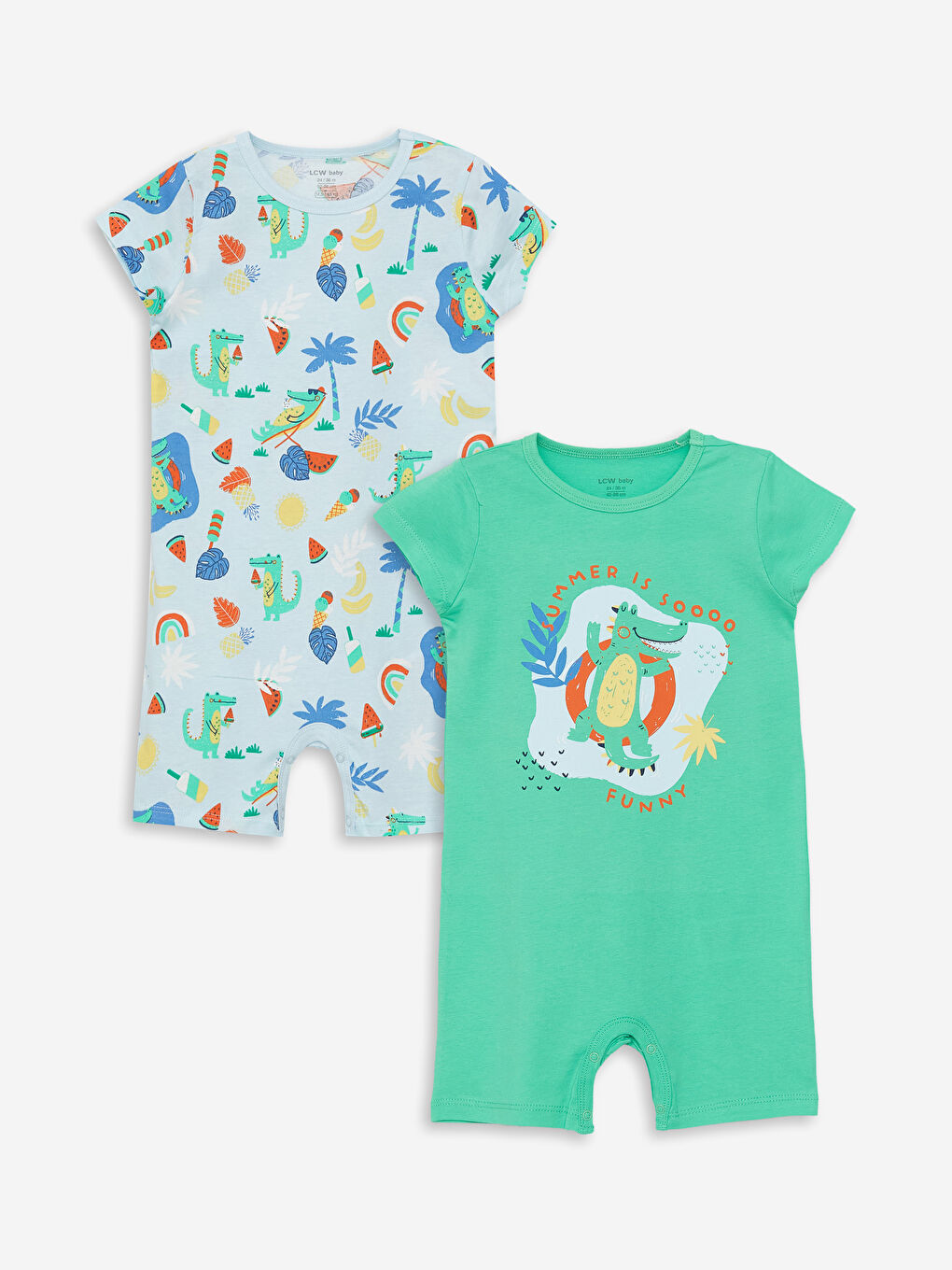 Yeşil Bisiklet Yaka Baskılı Erkek Bebek Tulum 2'li