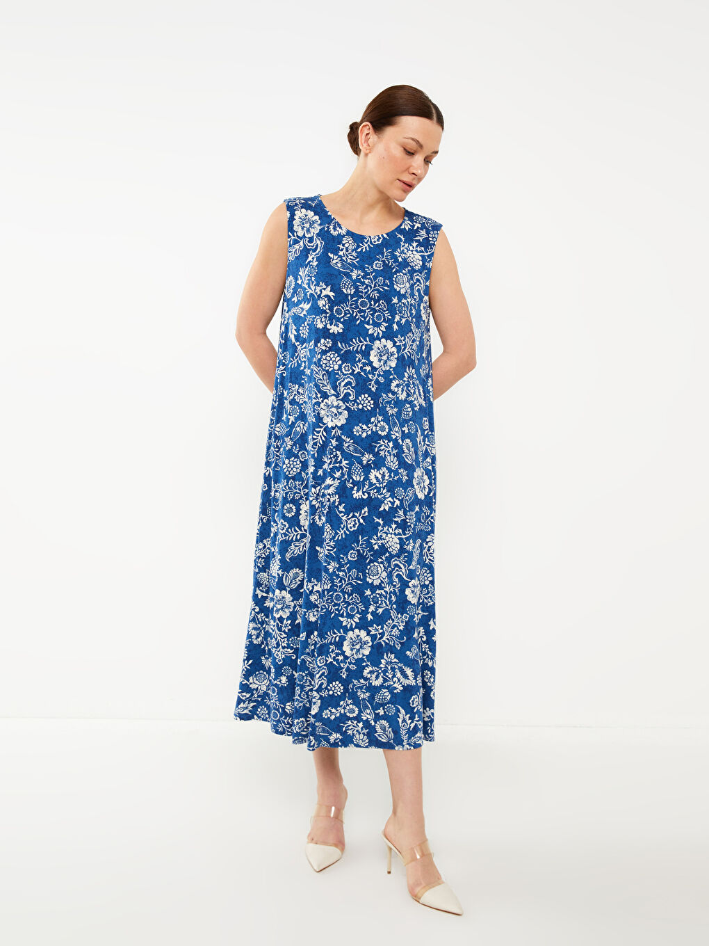 Crew Neck Patterned A Form Women's Dress