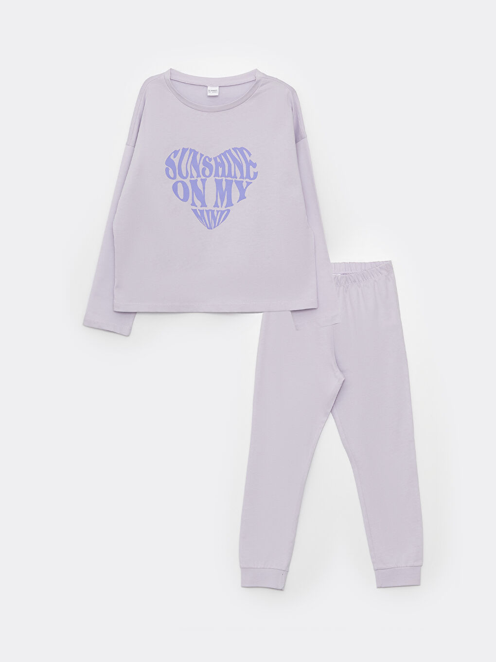 Lila Bisiklet Yaka Baskılı Uzun Kollu Kız Çocuk Pijama Takımı