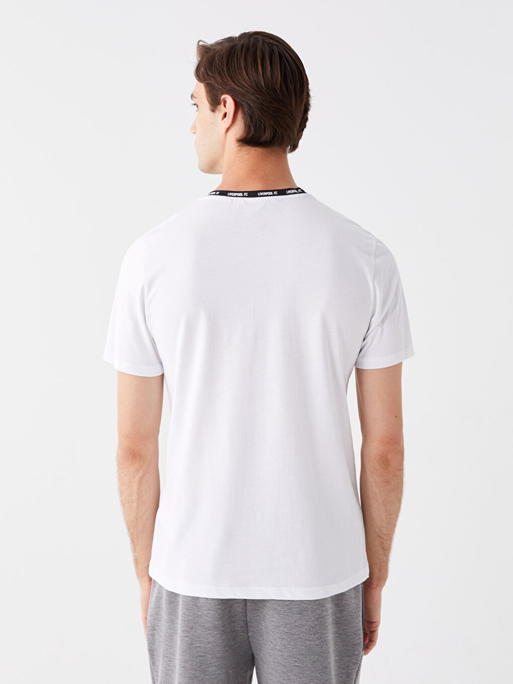 Beyaz Bisiklet Yaka Kısa Kollu Liverpool Baskılı Erkek Taraftar Tişört-4