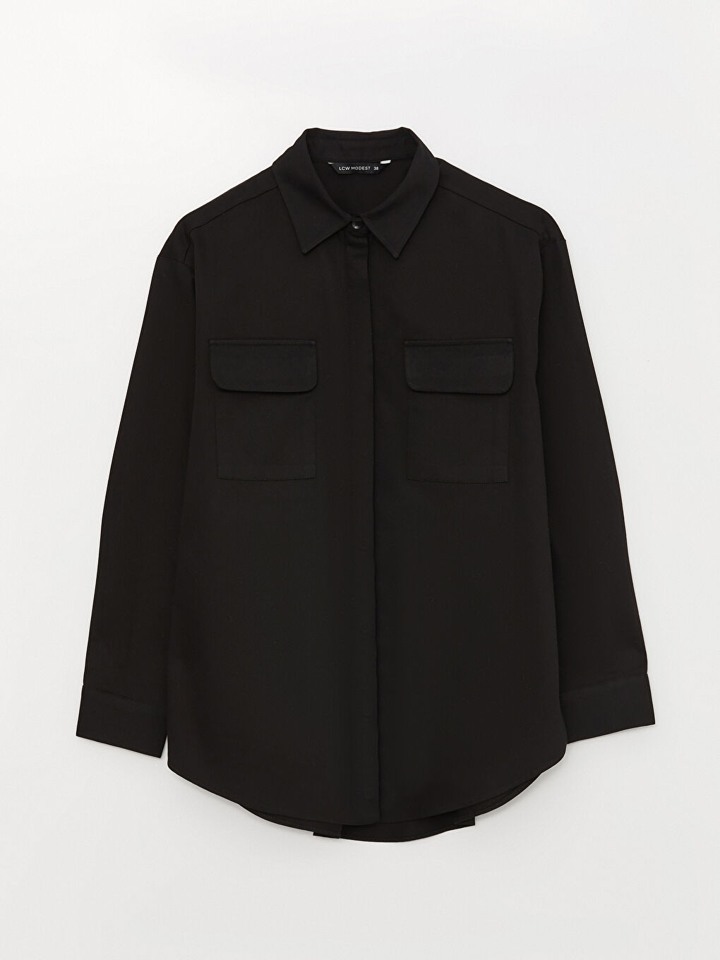 Siyah Düz Uzun Kollu Gabardin Kadın Gömlek Tunik-5