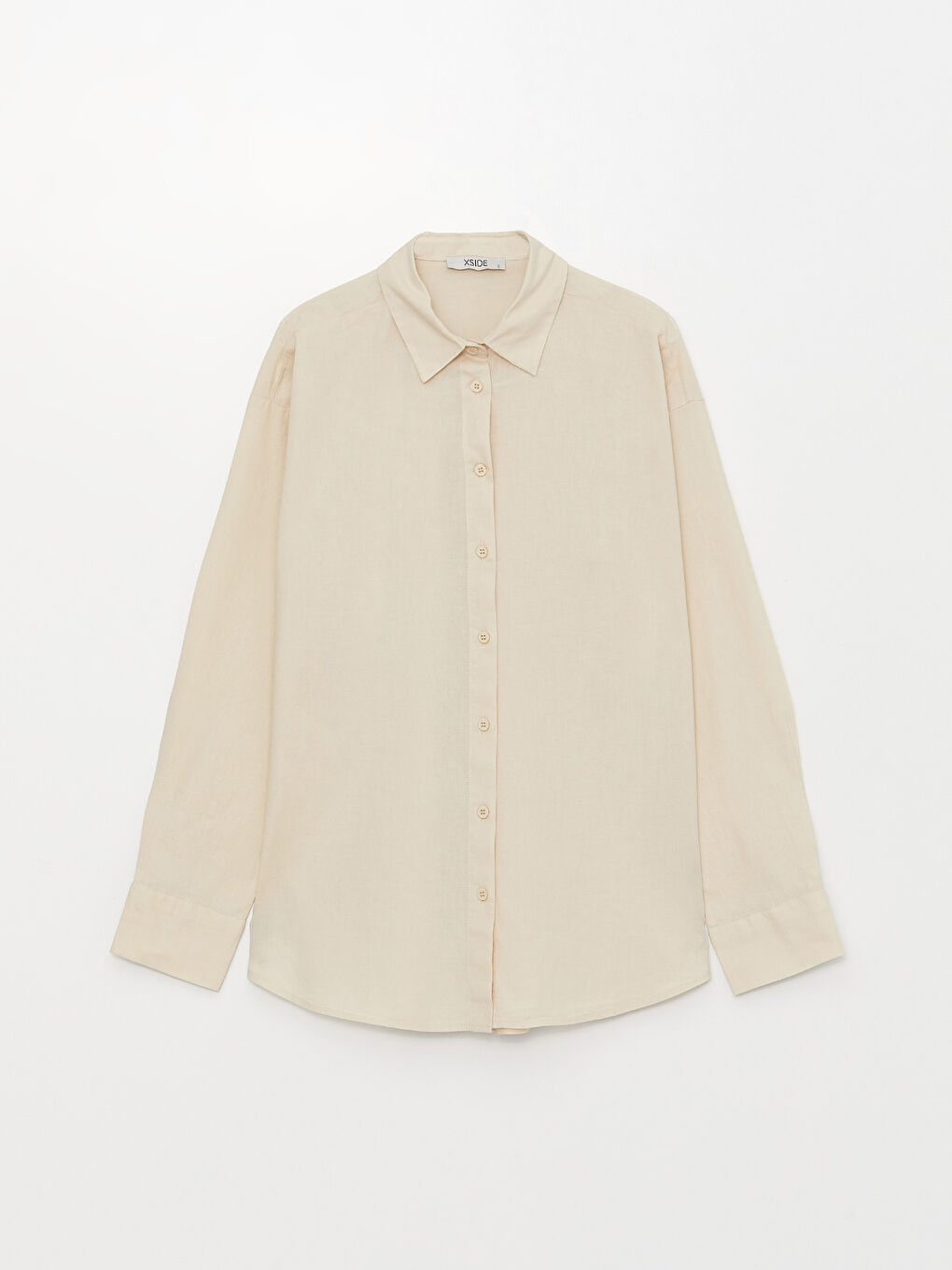 Bej Düz Uzun Kollu Kadın Gömlek-5