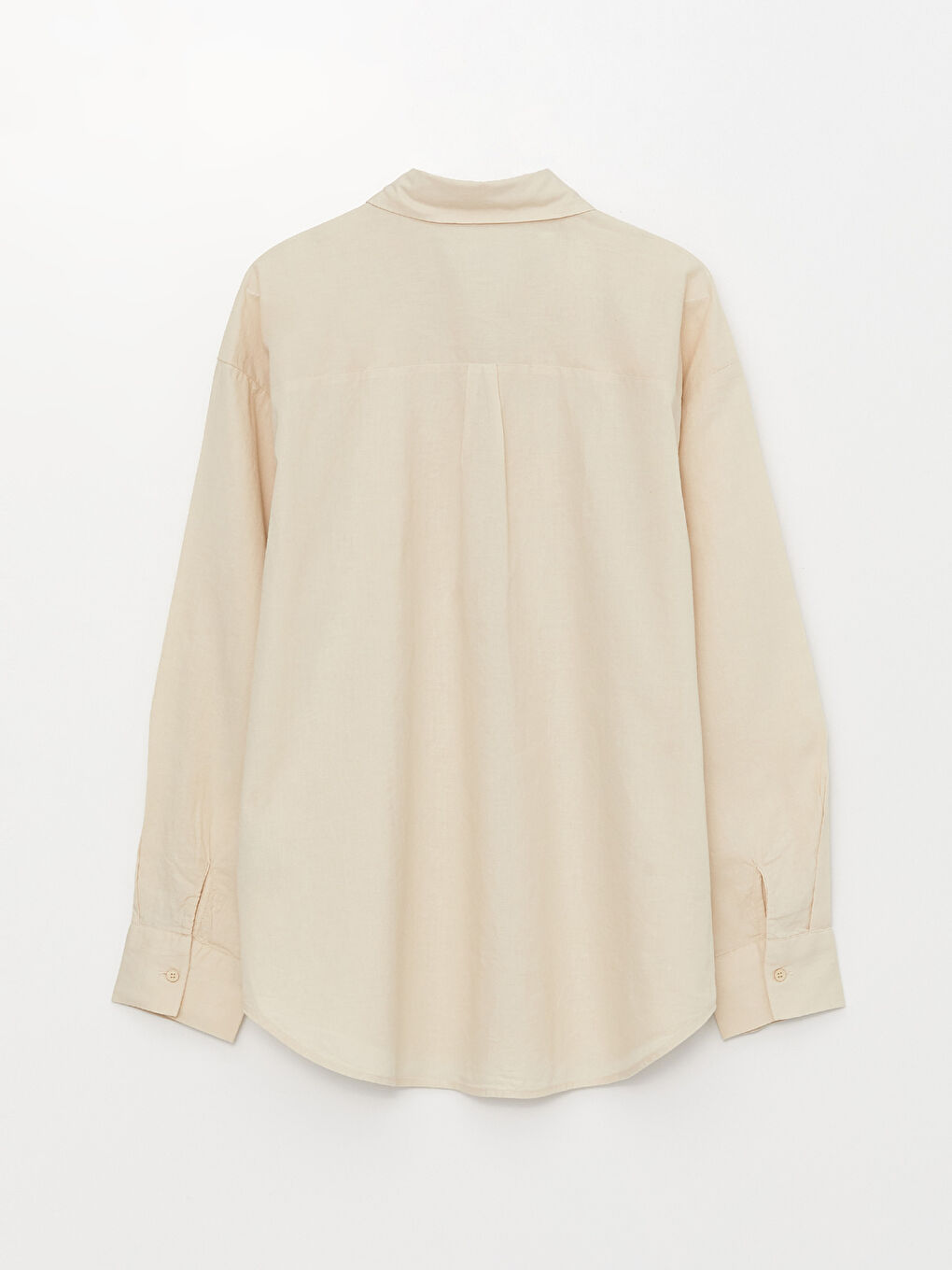 Bej Düz Uzun Kollu Kadın Gömlek-6