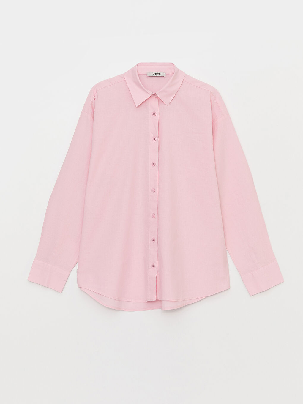 Pembe Düz Uzun Kollu Kadın Gömlek-5