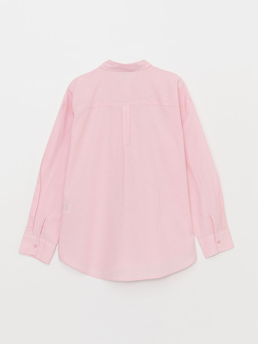 Pembe Düz Uzun Kollu Kadın Gömlek-6