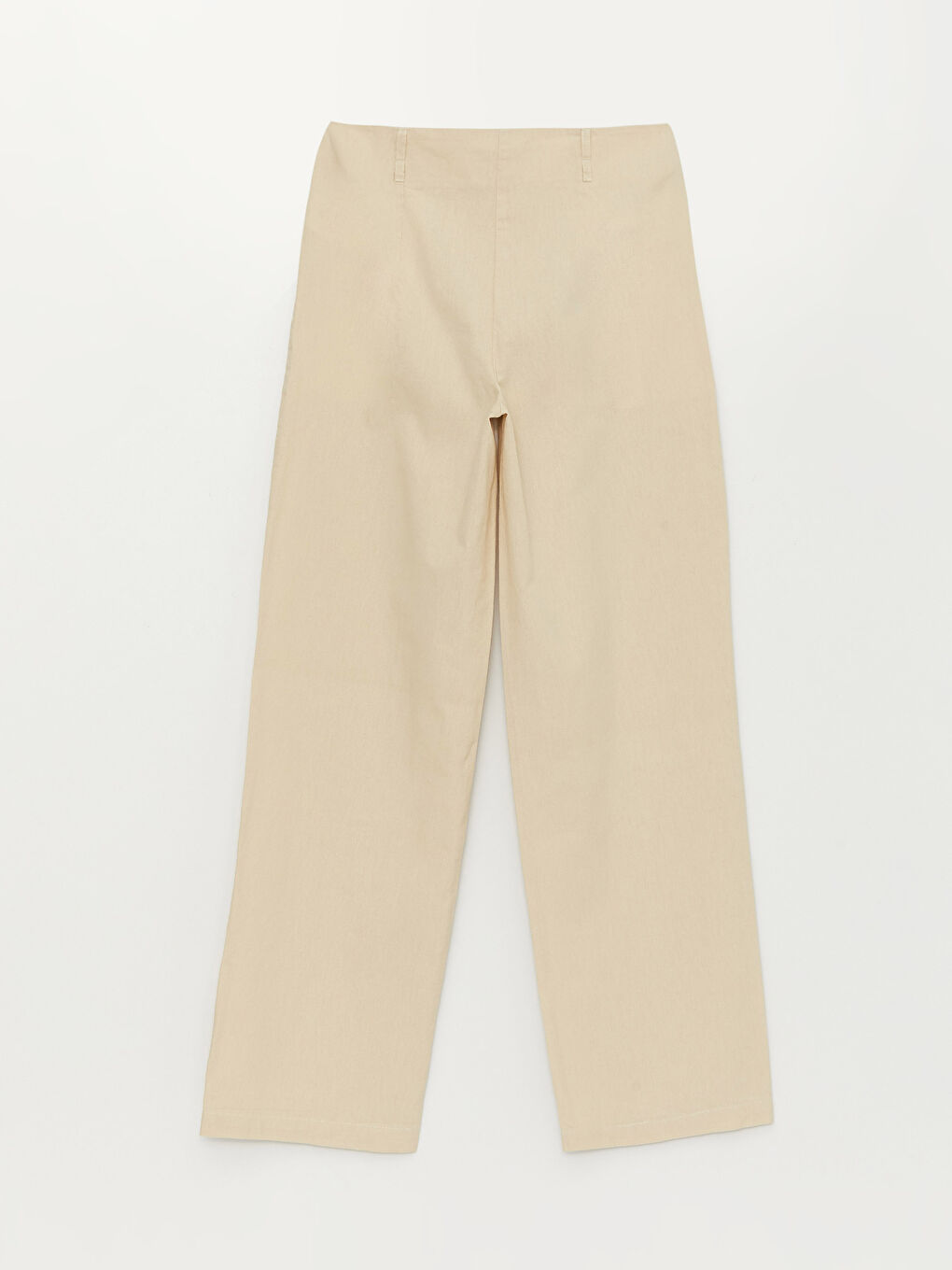 Bej Kadın Yüksek Bel Wideleg Keten Pantolon-6