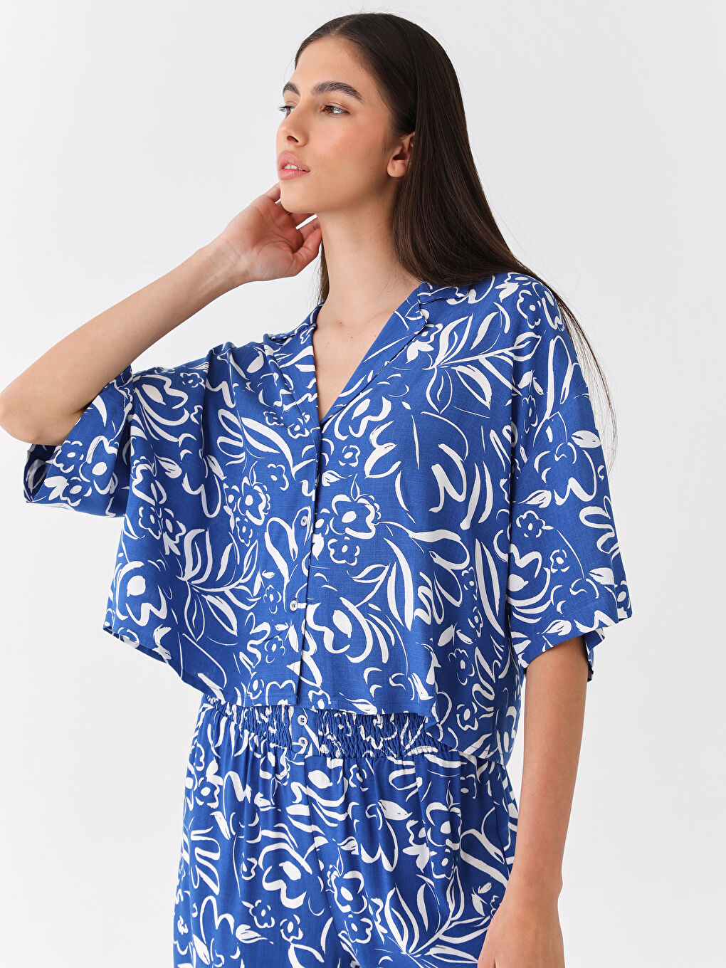 LCW Vision Chemise Oversize à Manches Courtes à Motifs pour Femmes -S3EU87Z8-LQQ