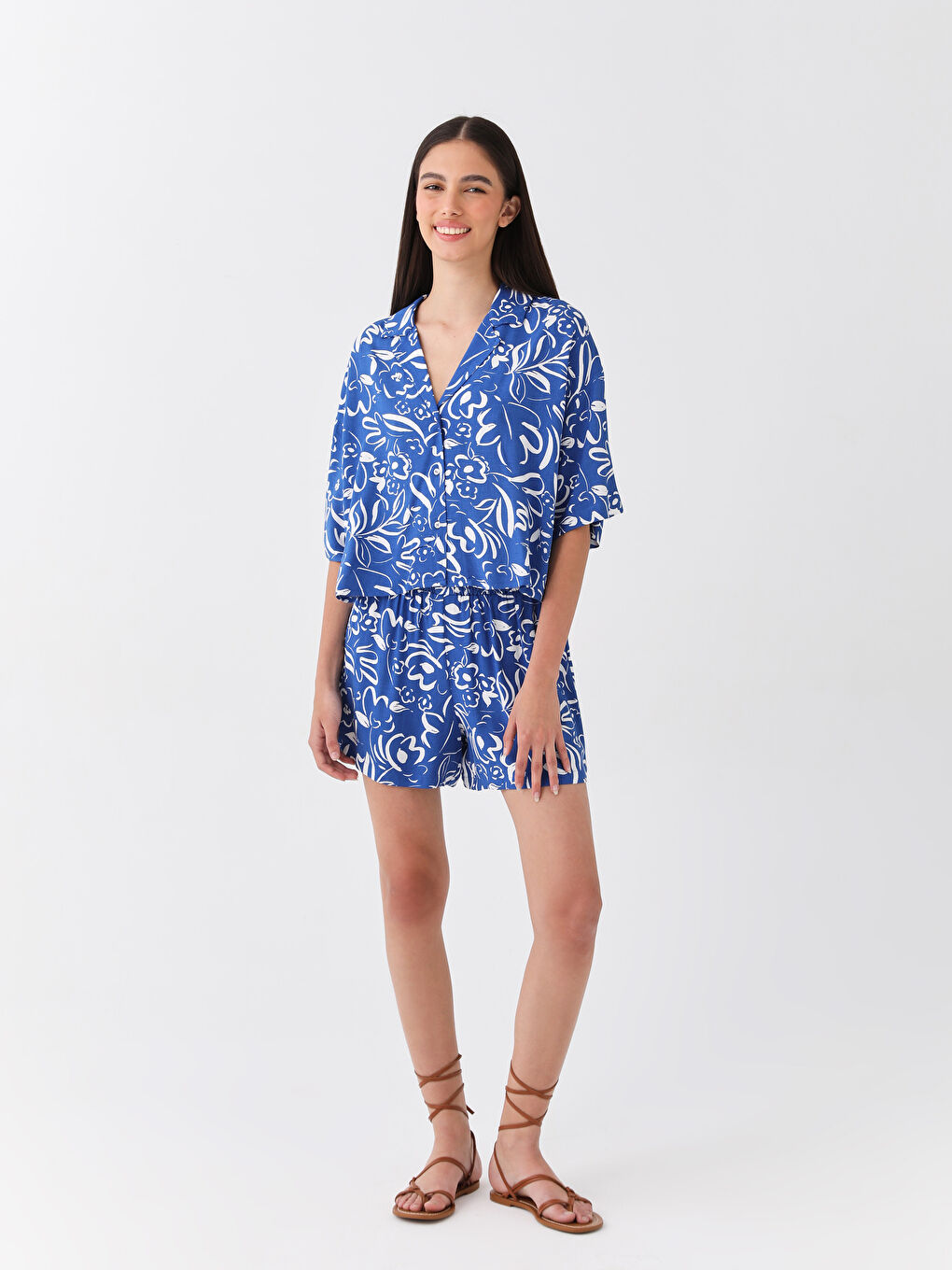 LCW Vision Chemise Oversize à Manches Courtes à Motifs pour Femmes -S3EU87Z8-LQQ