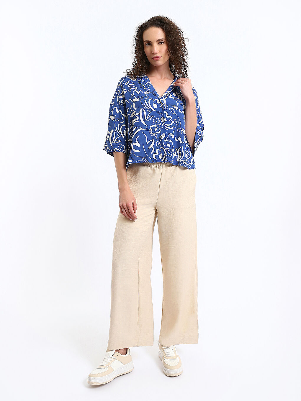 LCW Vision Chemise Oversize à Manches Courtes à Motifs pour Femmes -S3EU87Z8-LQQ