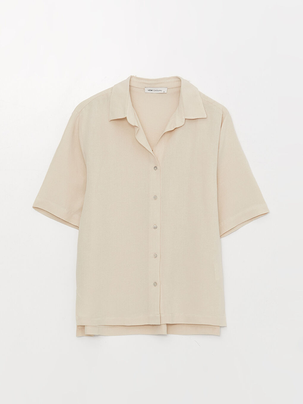 Plain Short Sleeve Oversize Linen Blend Women's Shirt-5