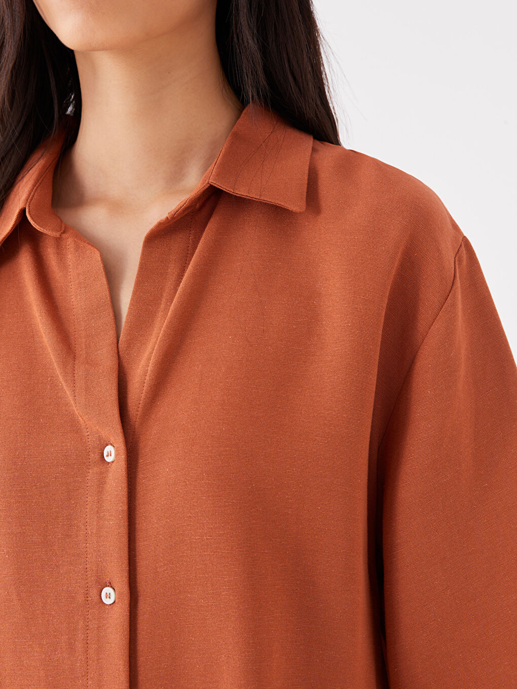 Plain Short Sleeve Oversize Linen Blend Women's Shirt-3