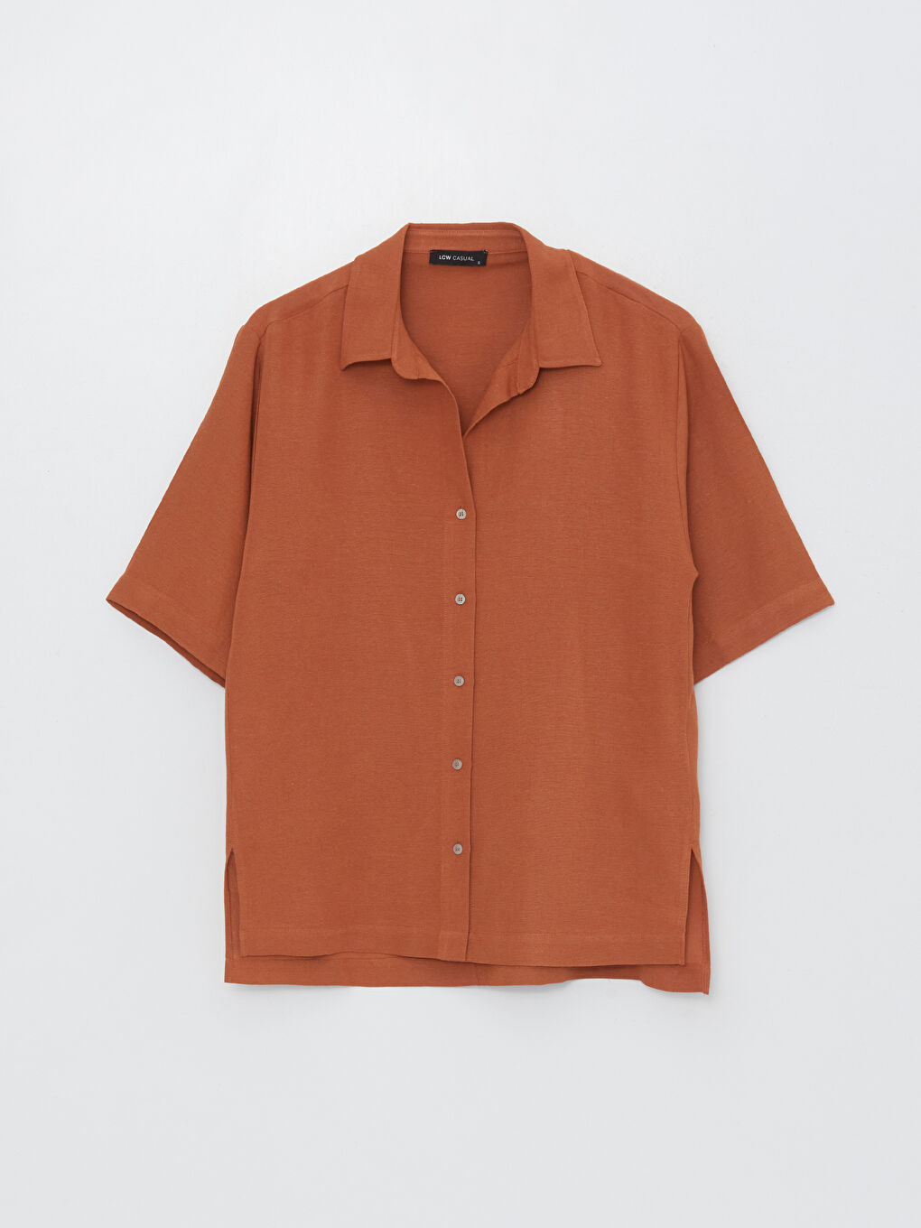 Plain Short Sleeve Oversize Linen Blend Women's Shirt-5