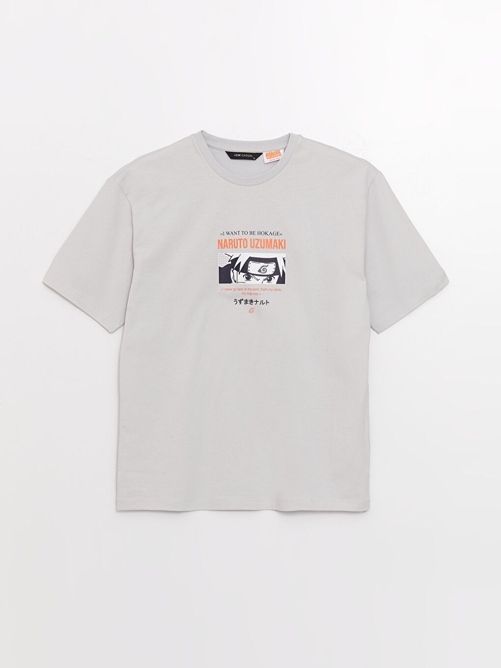 Gri Bisiklet Yaka Kısa Kollu Naruto Baskılı Penye Erkek Tişört-5