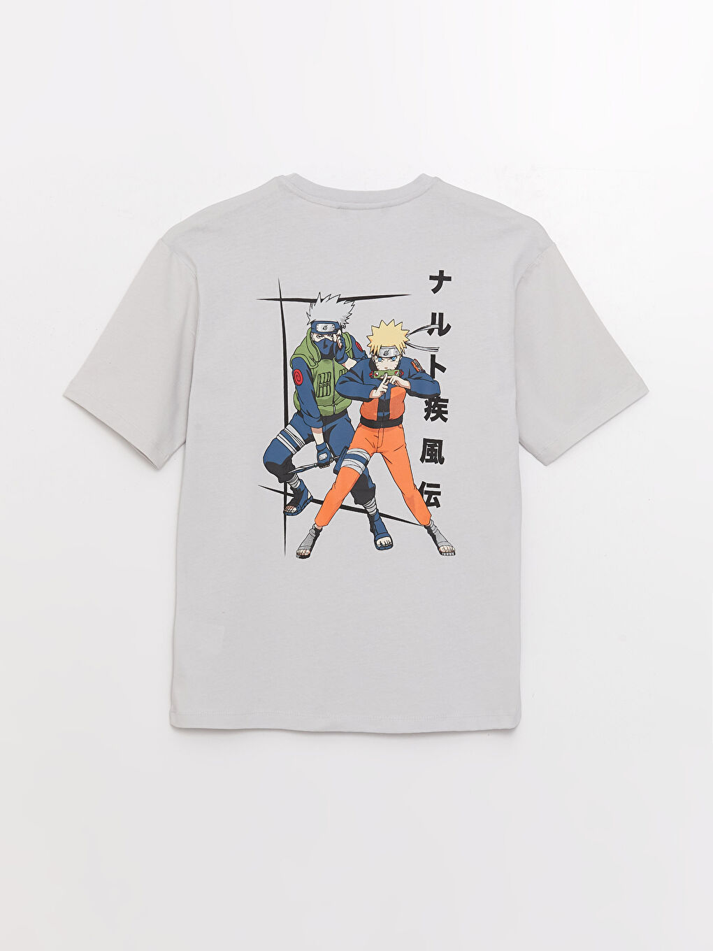 Gri Bisiklet Yaka Kısa Kollu Naruto Baskılı Penye Erkek Tişört-6
