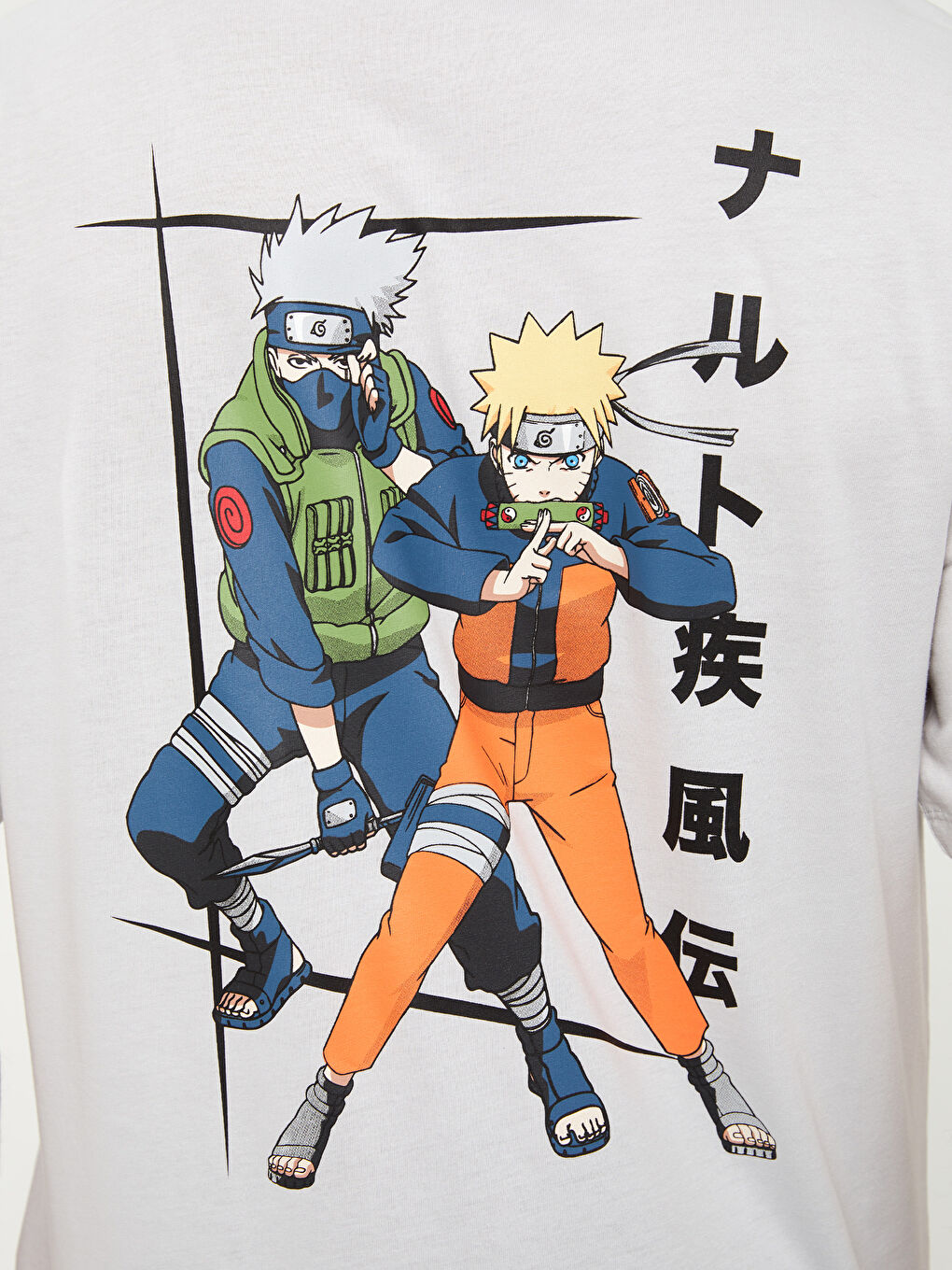 Gri Bisiklet Yaka Kısa Kollu Naruto Baskılı Penye Erkek Tişört-3