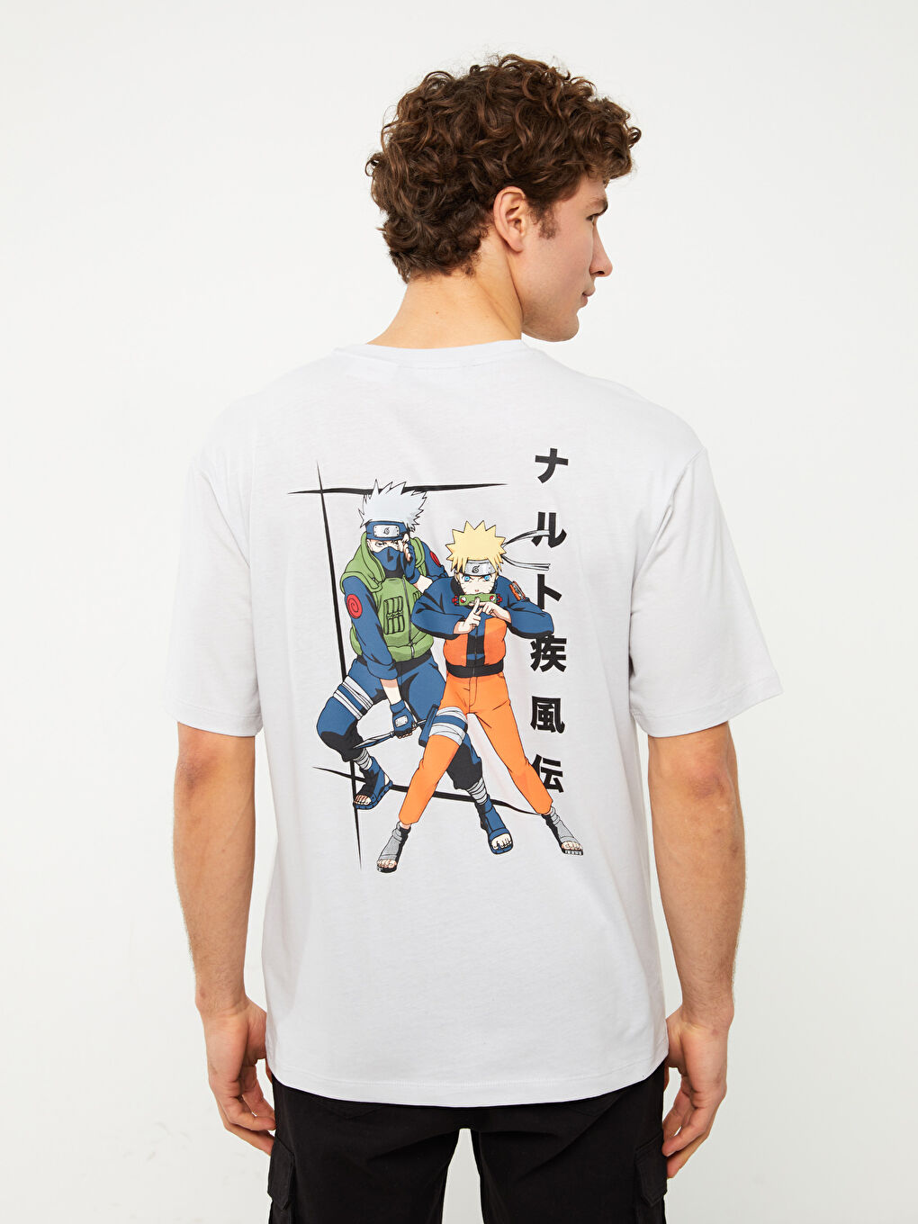 Gri Bisiklet Yaka Kısa Kollu Naruto Baskılı Penye Erkek Tişört-4