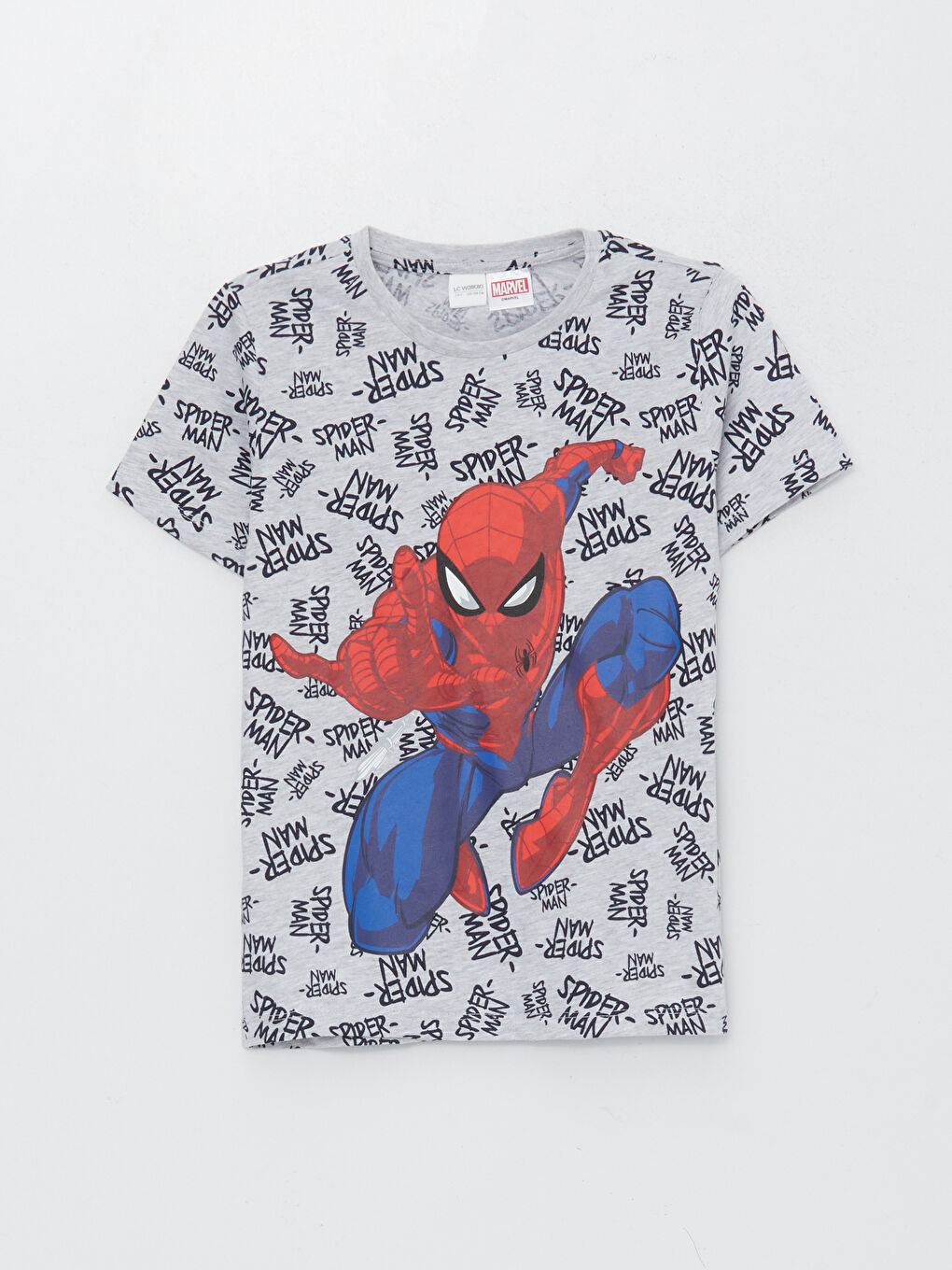 Gri Bisiklet Yaka Spider-Man Baskılı Kısa Kollu Erkek Çocuk Şortlu Pijama Takımı-1