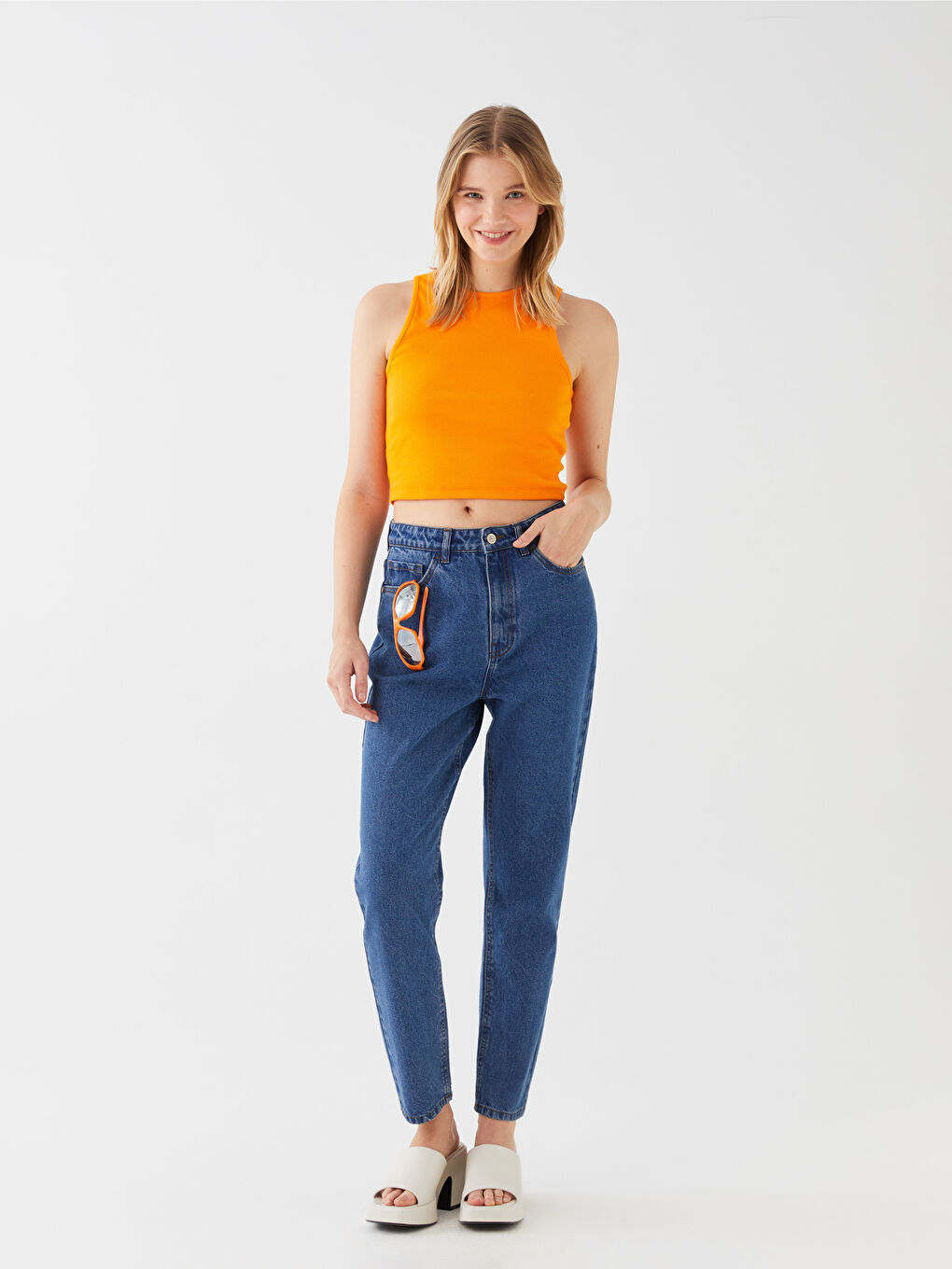 Turuncu Kadın Bisiklet Yaka Düz Crop-2