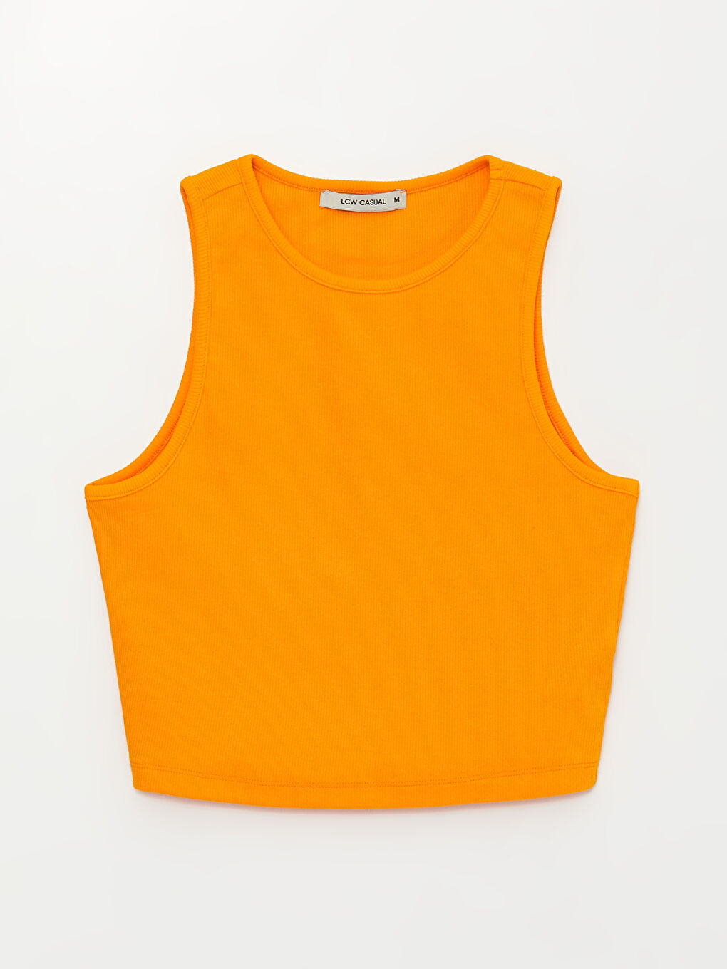 Turuncu Kadın Bisiklet Yaka Düz Crop-4