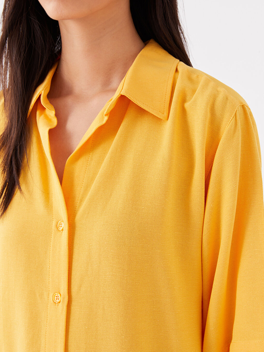 Sarı Kısa Kollu Oversize Kadın Gömlek-3