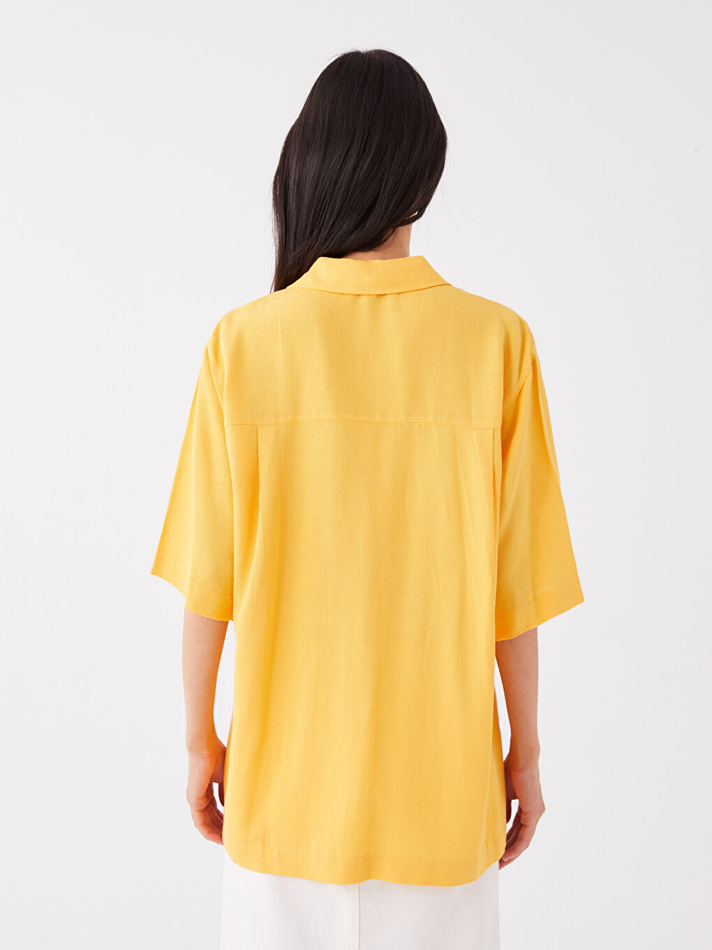Sarı Kısa Kollu Oversize Kadın Gömlek-4