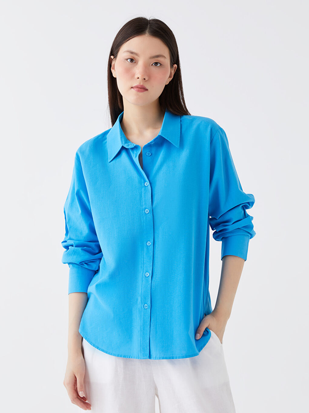 Plain Long Sleeve Oversize Women's Shirt-1