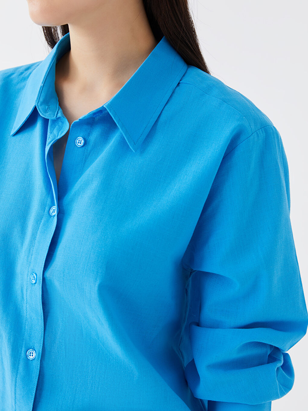 Plain Long Sleeve Oversize Women's Shirt-3