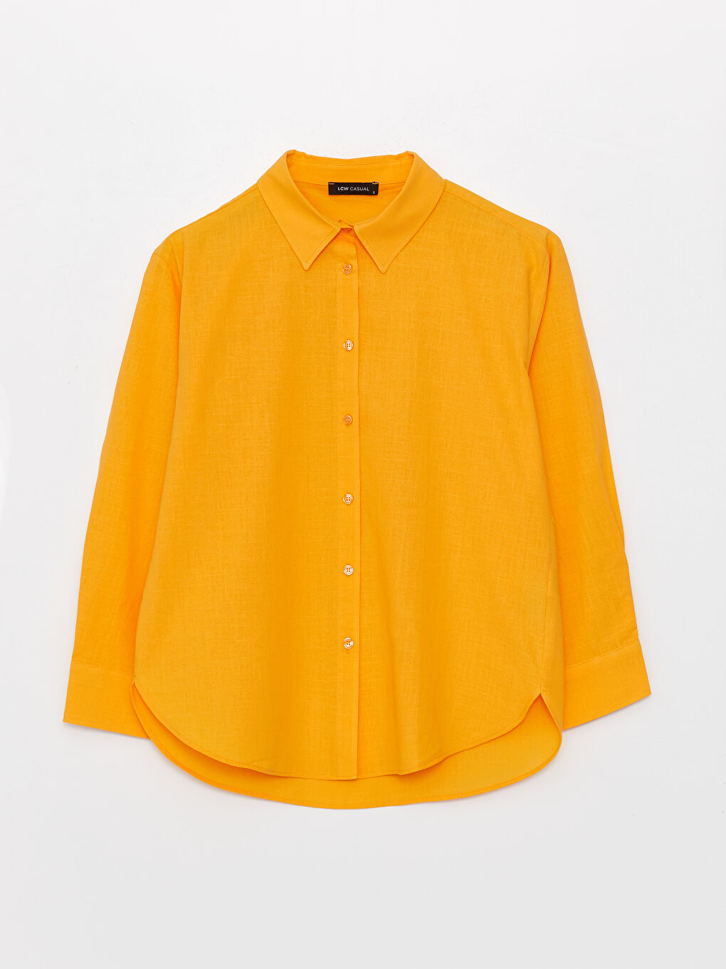 Turuncu Düz Uzun Kollu Oversize Kadın Gömlek-5