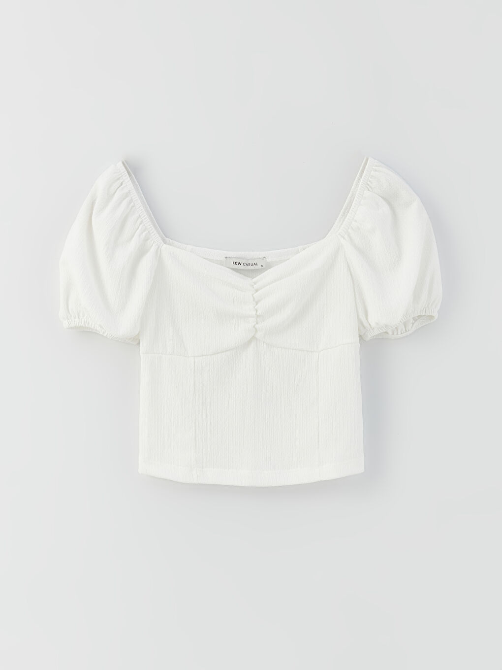 بلوزة نسائية بياقة على شكل قلب سادة وكم قصير-5