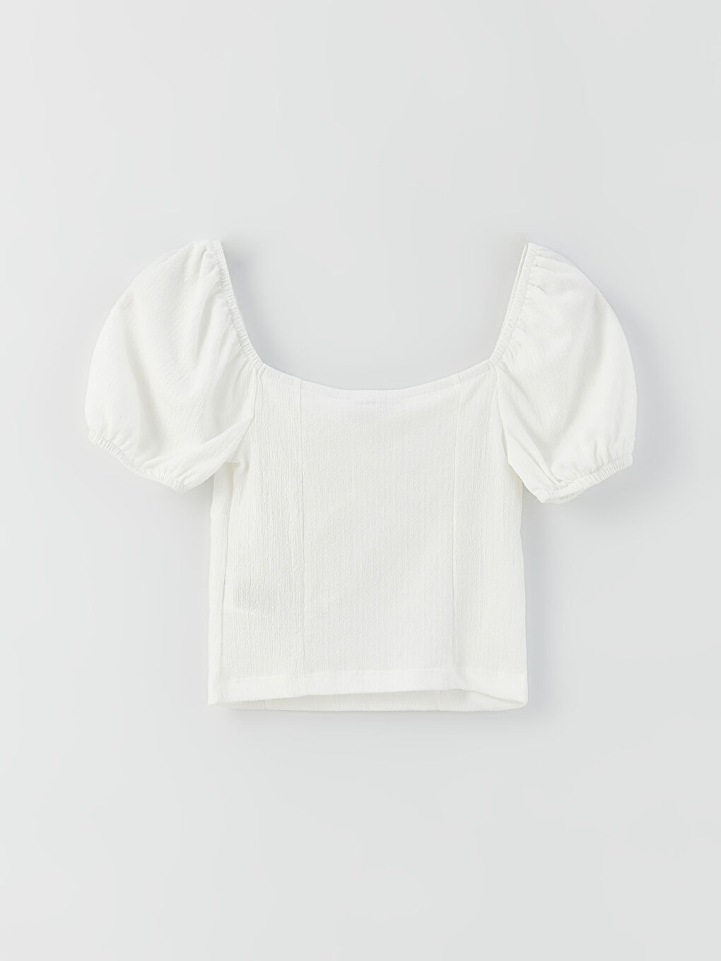 بلوزة نسائية بياقة على شكل قلب سادة وكم قصير-6