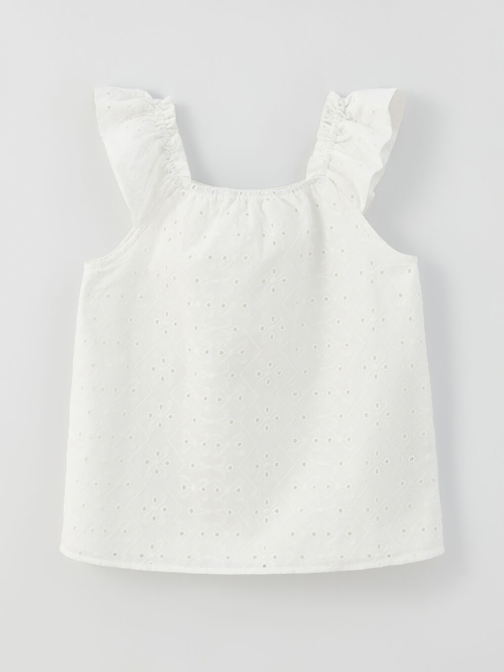 بلوزة بناتي بياقة مربعة بتفاصيل كِشكِش