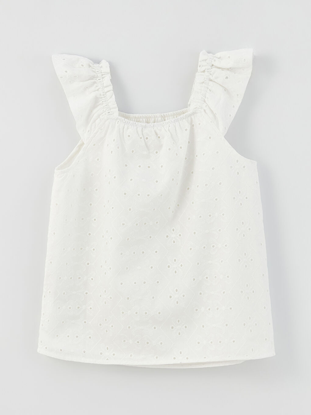 بلوزة بناتي بياقة مربعة بتفاصيل كِشكِش-1