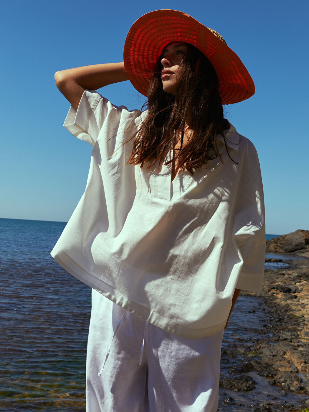 Kragenhals Schlicht Kurzarm Oversize Bluse für Damen