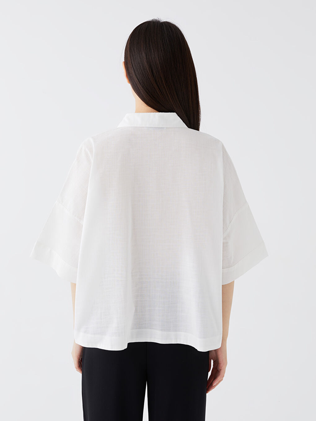 Kragenhals Schlicht Kurzarm Oversize Bluse für Damen-7