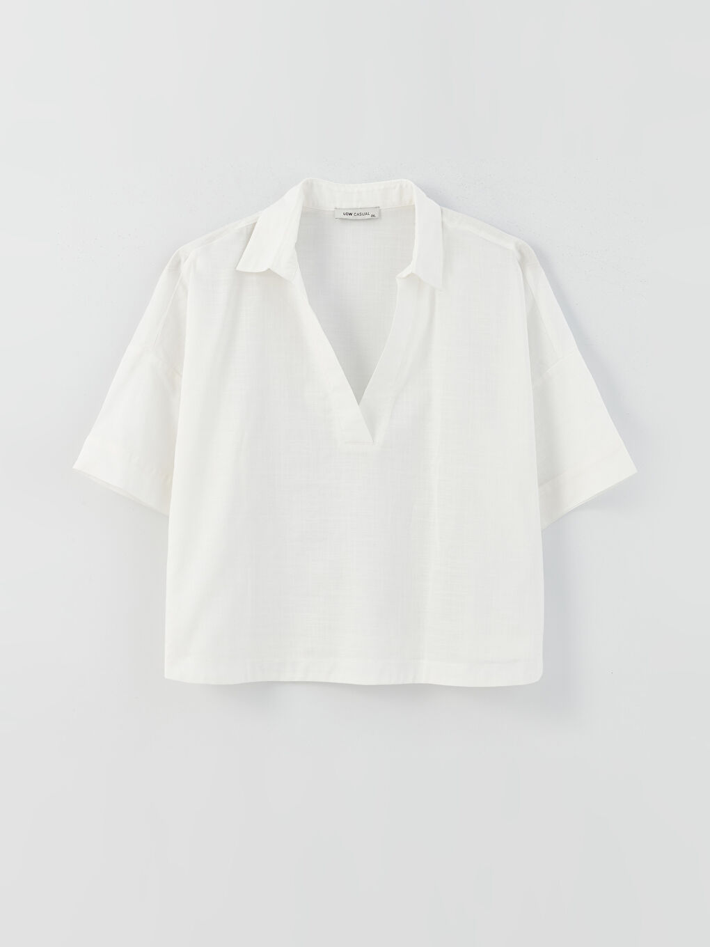 Kragenhals Schlicht Kurzarm Oversize Bluse für Damen-8