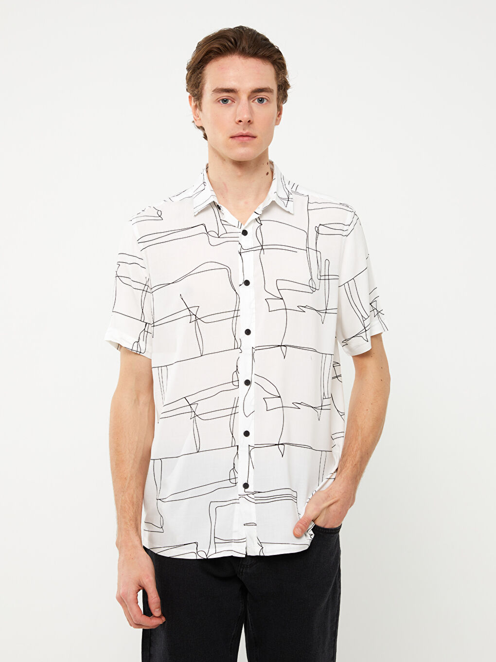 XSIDE Regular Fit Short Sleeve Patterned Viscose Men's Shirt -S3EV41Z8-LQJ