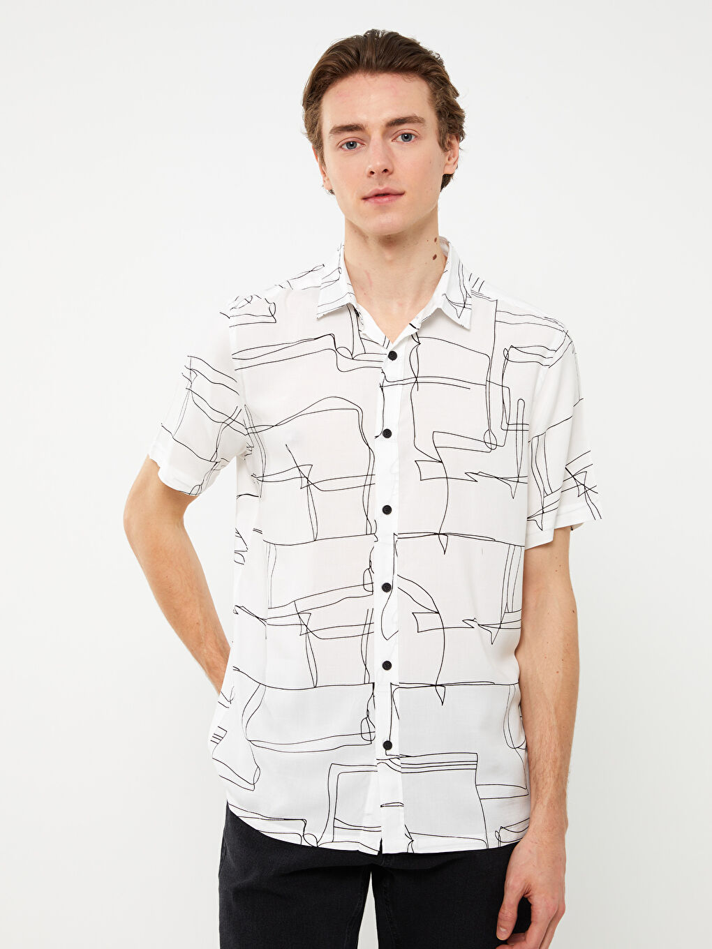 XSIDE Regular Fit Short Sleeve Patterned Viscose Men's Shirt -S3EV41Z8-LQJ