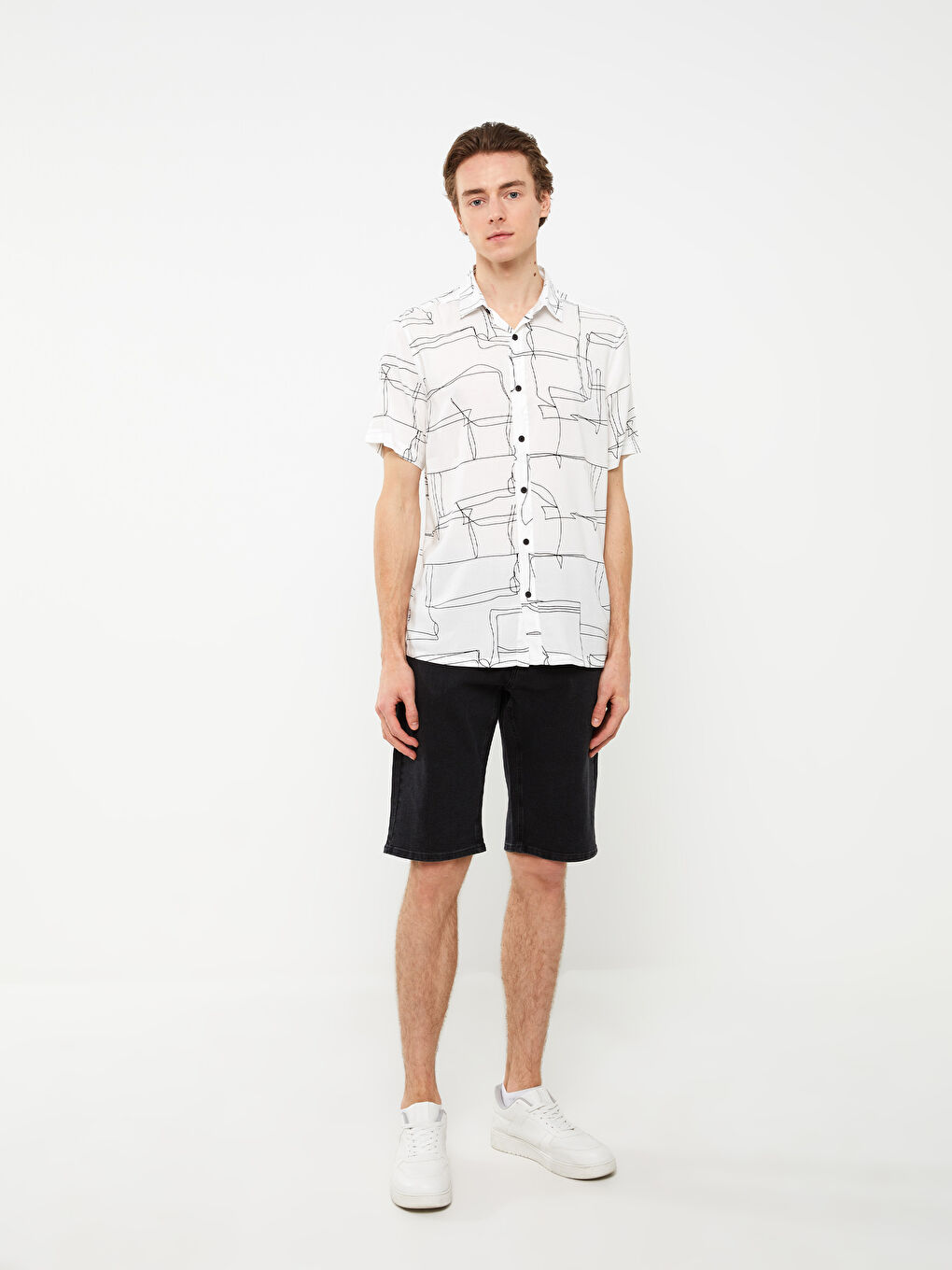 XSIDE Regular Fit Short Sleeve Patterned Viscose Men's Shirt -S3EV41Z8-LQJ