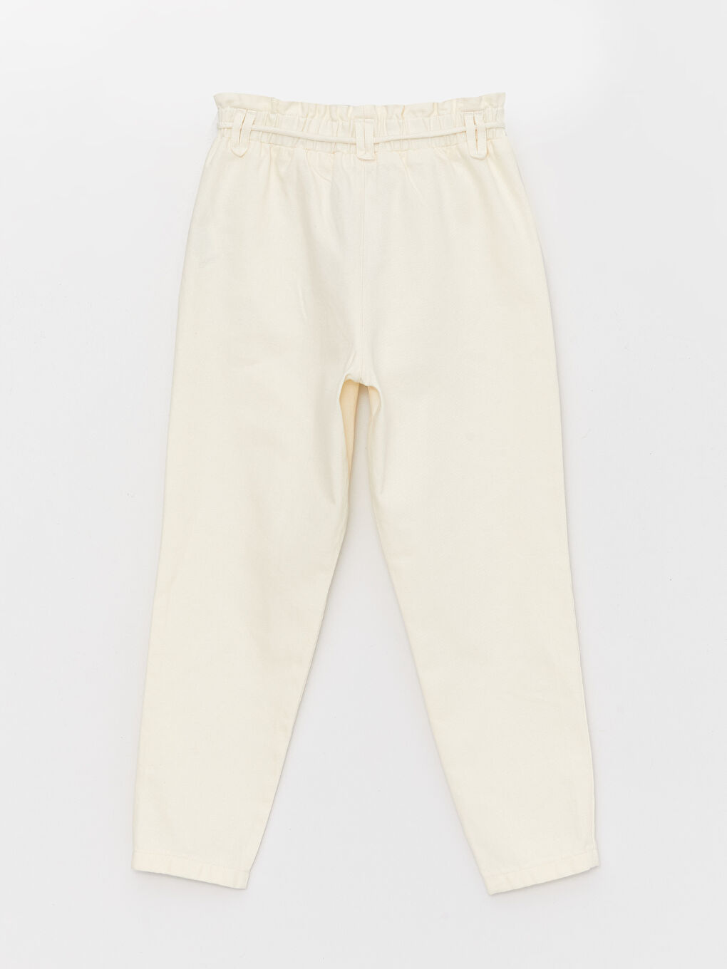 Ekru Beli Lastikli Mom Fit Kız Çocuk Pantolon-1