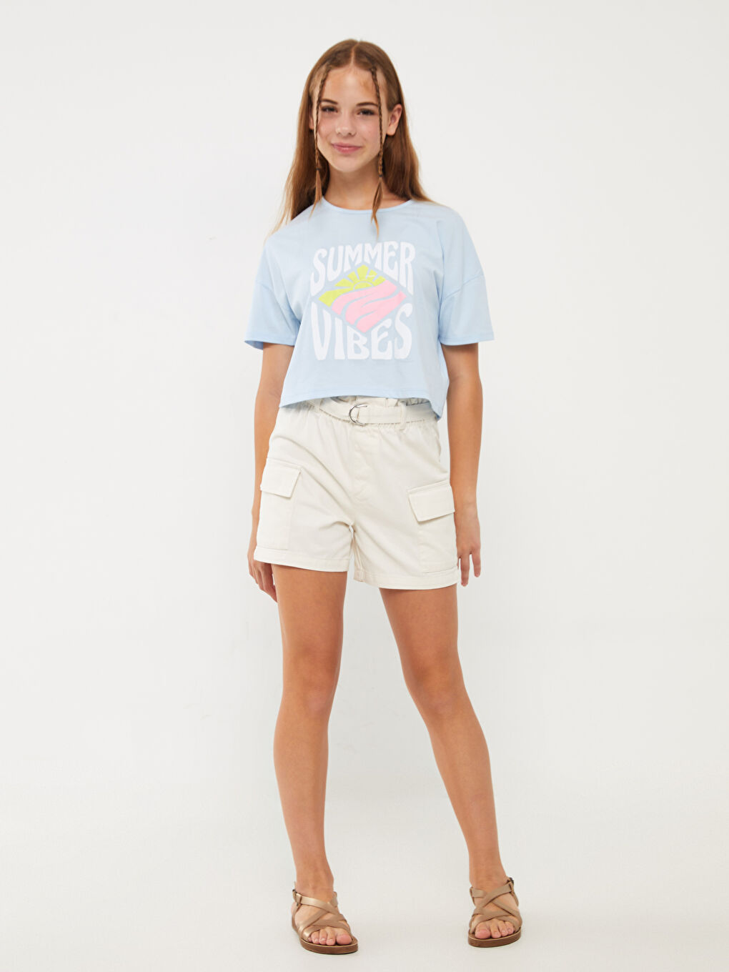 LCW Kids Elasticated Waist Girls' Cargo Shorts -S3EV43Z4-KX0