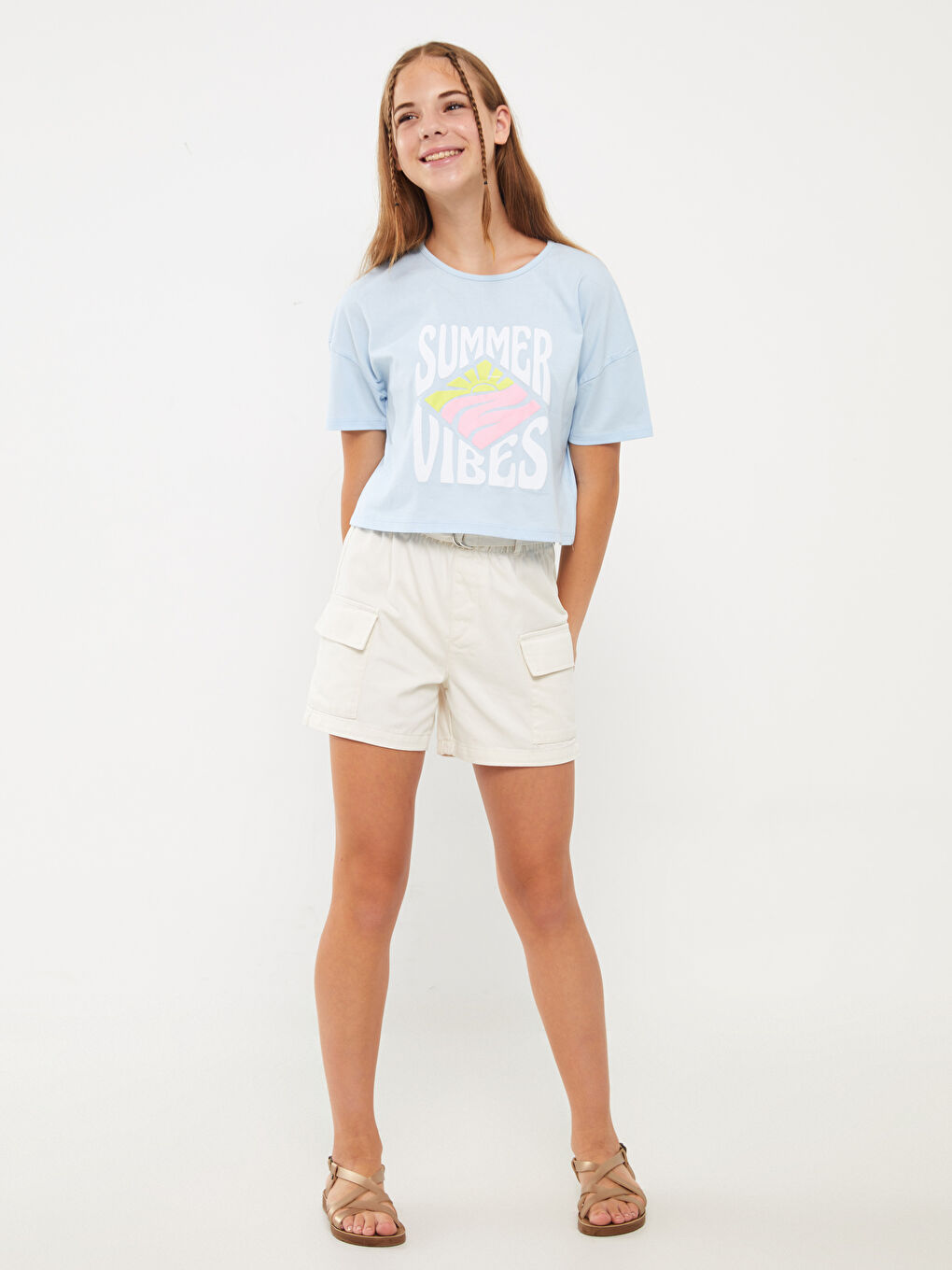 LCW Kids Elasticated Waist Girls' Cargo Shorts -S3EV43Z4-KX0