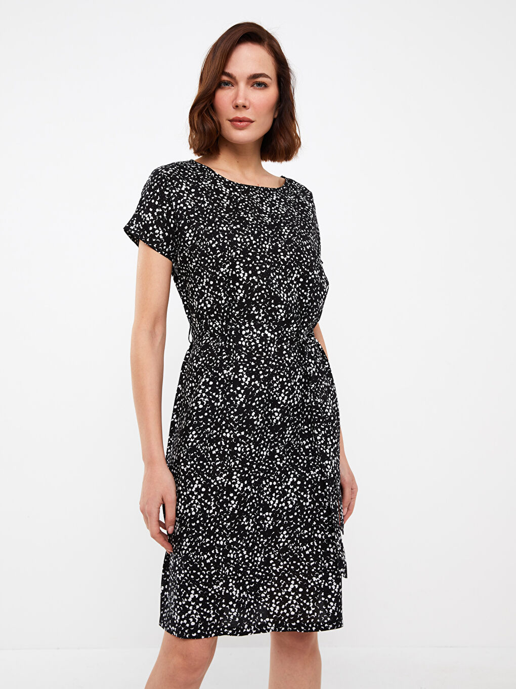 Crew Neck Patterned Short Sleeve A-Cut Women's Dress -S3EV48Z8-LQJ