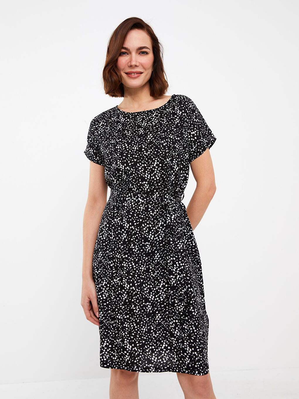 Crew Neck Patterned Short Sleeve A-Cut Women's Dress -S3EV48Z8-LQJ